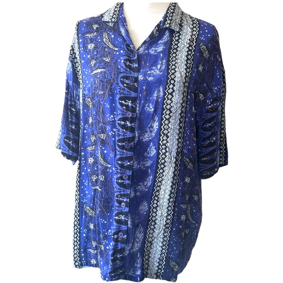 Vintage 1990s Top Blouse Indian Boho print Short Sleeve Size XL - Picture 7 of 8